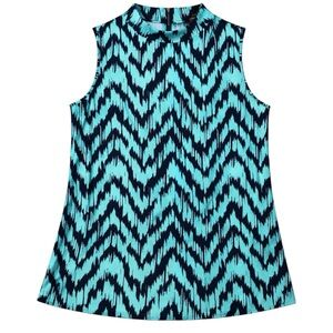 Perseption Concept Blue Black Chevron Mock Neck Sleeveless Blouse M